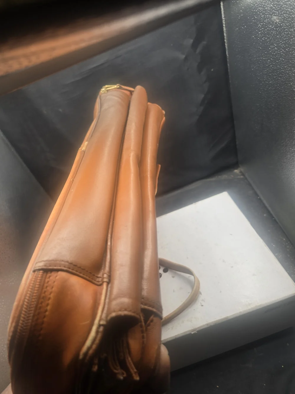 Men's Leather Briefcase Tote in Tan